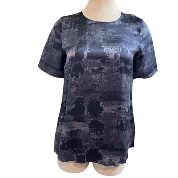 Eileen Fisher Bark Gaia Printed Silk Charmeuse Roundneck Box Top Size XXS $268 - Picture 1 of 11